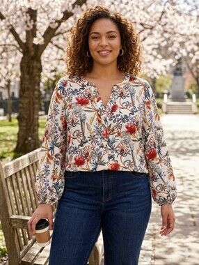 Faith & Zoe Floral V-Neck Blouse Size 1x